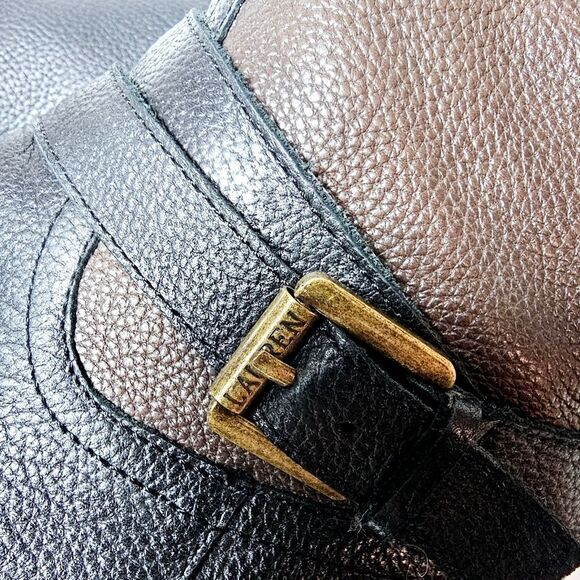 90s Lauren Ralph Lauren Mariella Pebbled Leather Two Tone Riding Boots Size 8 - Picture 7 of 9